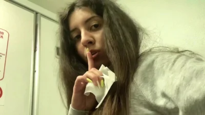 Risky masturbation and pissing in the airplane toilet